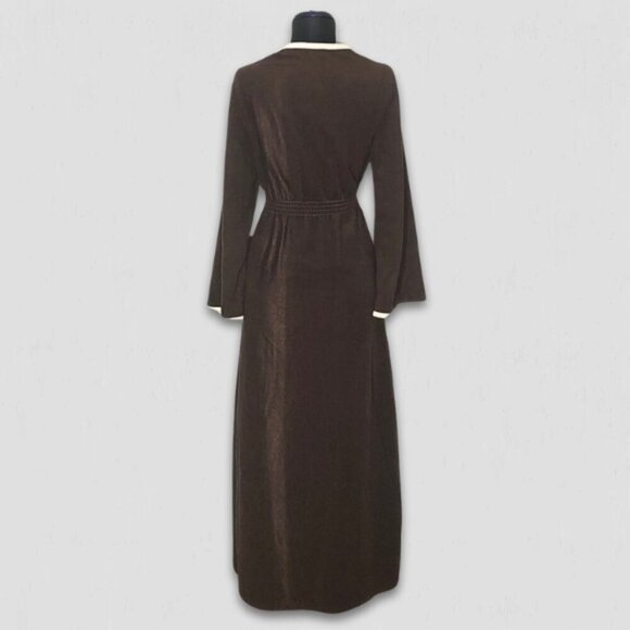Vintage 70s 80s Fleece Robe Small Cream Brown - Picture 2 of 11